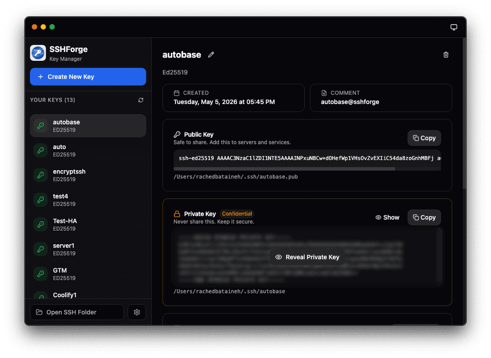 SSHForge — SSH Key Manager screenshot